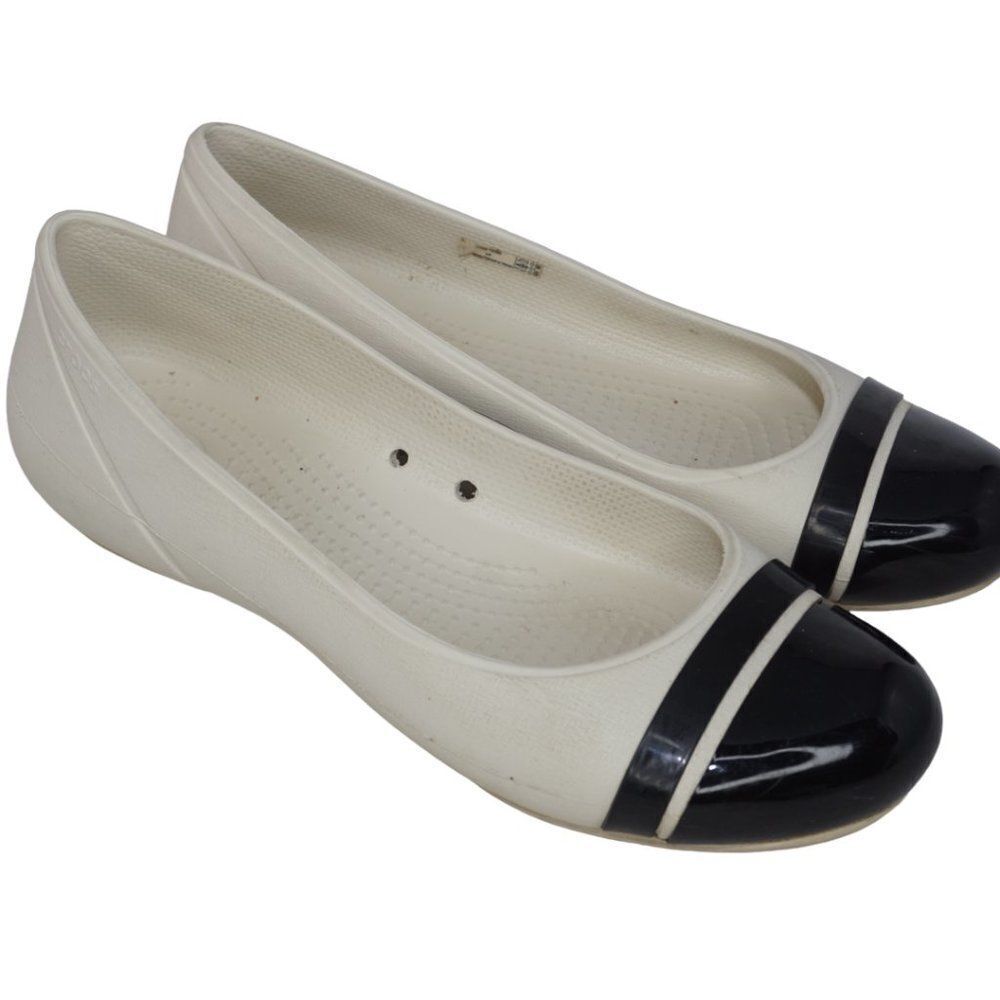 Crocs White and Black Almond Cap Toe Ballet Flats, Size 8 - Picture 6 of 7